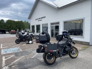 Getting a much needed new rear tire at Frank's BMW in Essex, VT 7-22-23