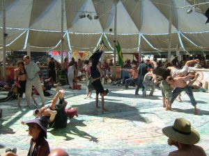 Inside Playa Central – group dancing