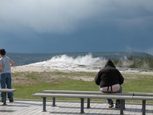 This is not a joke – an actual spectator at Old Faithful.